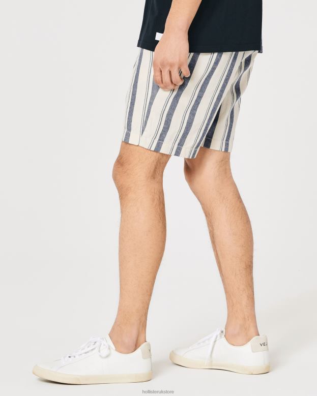 Bottoms Hollister Men Linen Blend Jogger Shorts 7\\ 488201290 Navy Stripe